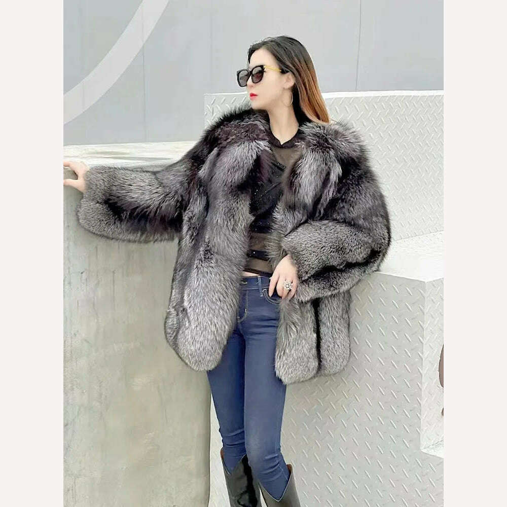 KIMLUD, 2021 New winter Fur Coat Women's Silver Fox Fur Coat High quality Fashion Natural Real fur Jacket, Silver Fox / S, KIMLUD Womens Clothes