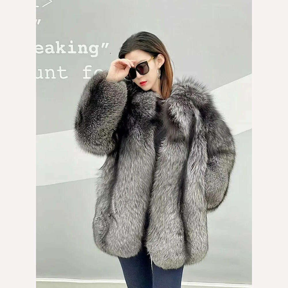 KIMLUD, 2021 New winter Fur Coat Women's Silver Fox Fur Coat High quality Fashion Natural Real fur Jacket, KIMLUD Womens Clothes