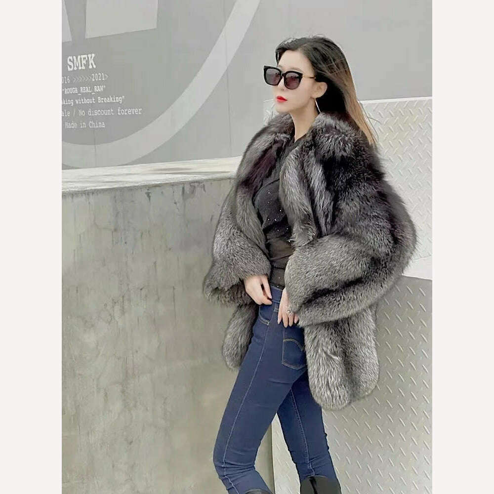 KIMLUD, 2021 New winter Fur Coat Women's Silver Fox Fur Coat High quality Fashion Natural Real fur Jacket, KIMLUD Women's Clothes