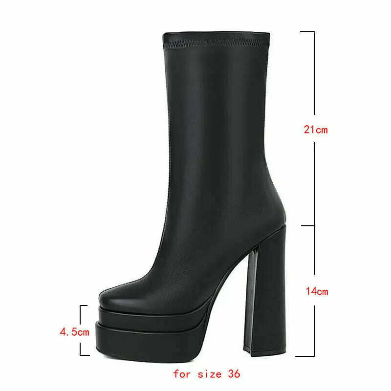 KIMLUD, 2021 Women Ankle Boots Platform Thick High Heel Ladies Motorcycle Boots Patent PU Leather Zipper Square Toe Women's Boots Black, KIMLUD Womens Clothes