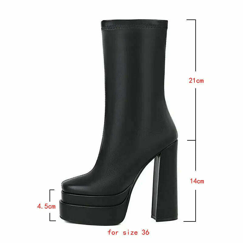 2021 Women Ankle Boots Platform Thick High Heel Ladies Motorcycle Boots Patent PU Leather Zipper Square Toe Women's Boots Black - KIMLUD
