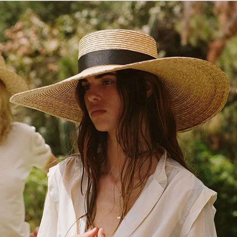 2022 Big Brim Straw Hats For Women Summer Oversized Beach Hat UV Protection Sun Hat Wholesale - KIMLUD