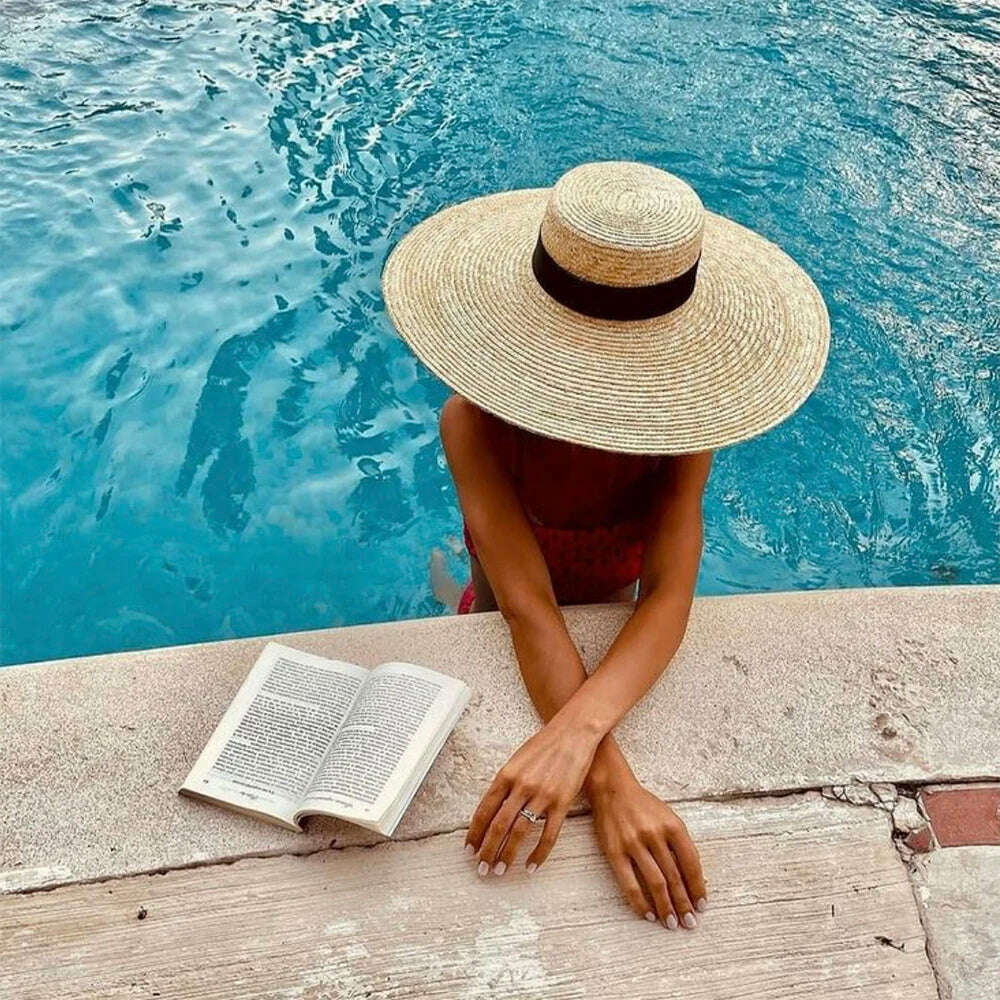2022 Big Brim Straw Hats For Women Summer Oversized Beach Hat UV Protection Sun Hat Wholesale - KIMLUD