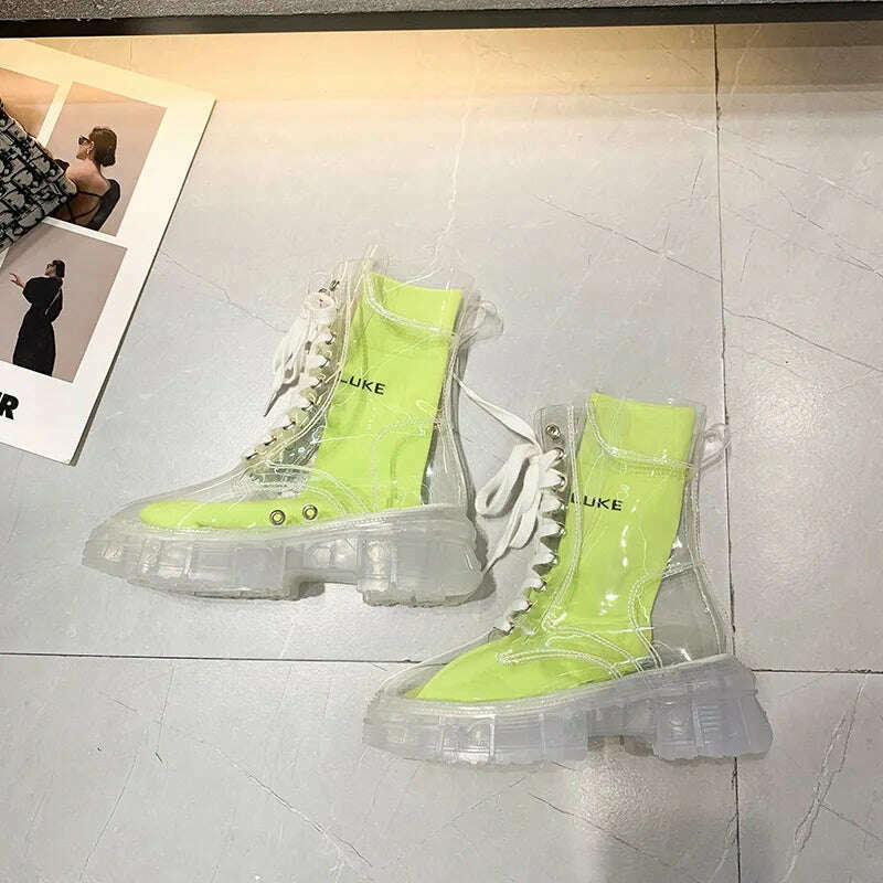 KIMLUD, 2022 Cool Fashion Women Transparent Platform Boots Waterproof Ankle Boots Feminine Clear Heel Short Boots Sexy Female Rain Shoes, Tender green / 35, KIMLUD Women's Clothes