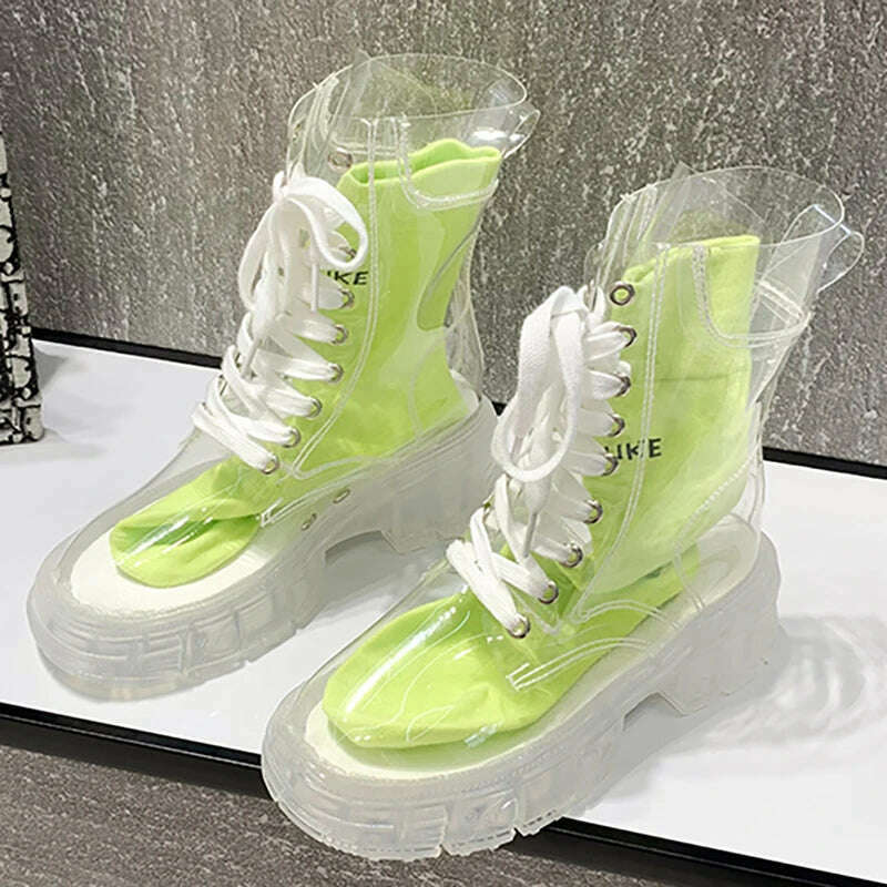 KIMLUD, 2022 Cool Fashion Women Transparent Platform Boots Waterproof Ankle Boots Feminine Clear Heel Short Boots Sexy Female Rain Shoes, KIMLUD Womens Clothes