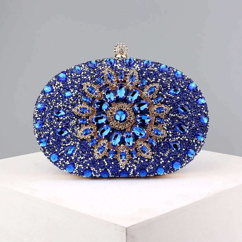 KIMLUD, 2022 Diamond Women Luxury Clutch Evening Bag Wedding Crystal Ladies Cell Phone Pocket Purse Female Wallet for Party Quality Gift, YM3108blue, KIMLUD Women's Clothes