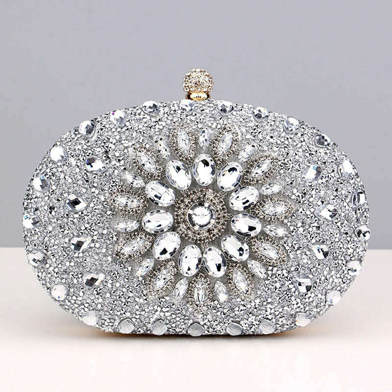 KIMLUD, 2022 Diamond Women Luxury Clutch Evening Bag Wedding Crystal Ladies Cell Phone Pocket Purse Female Wallet for Party Quality Gift, YM3108silver, KIMLUD Women's Clothes