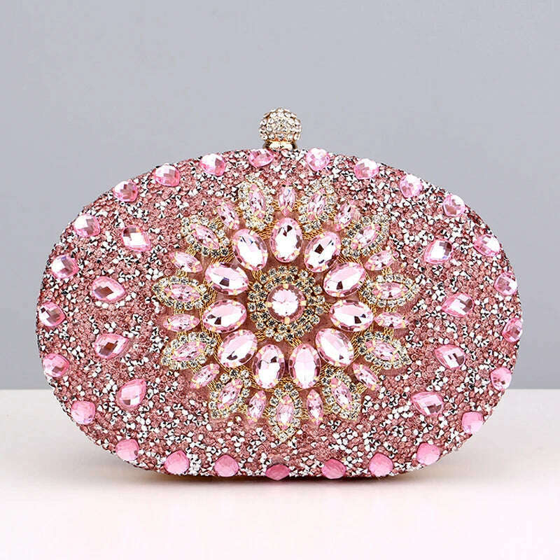 KIMLUD, 2022 Diamond Women Luxury Clutch Evening Bag Wedding Crystal Ladies Cell Phone Pocket Purse Female Wallet for Party Quality Gift, YM3108pink, KIMLUD Women's Clothes