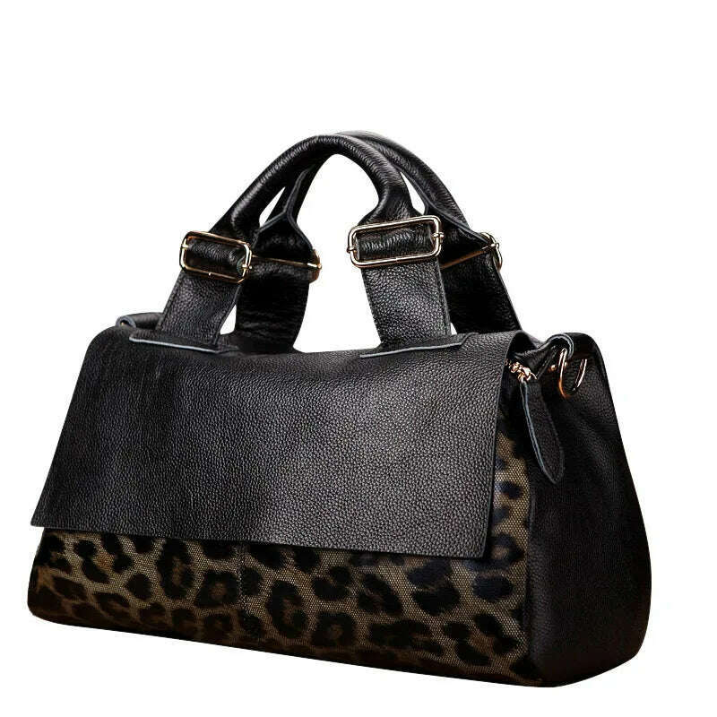 KIMLUD, 2022 Fashion Leopard Women Handbags Genuine Leather Ladies Shoulder Bags Female Brand Luxury Real Natural Leather Crossbody Bag, Black, KIMLUD Women's Clothes
