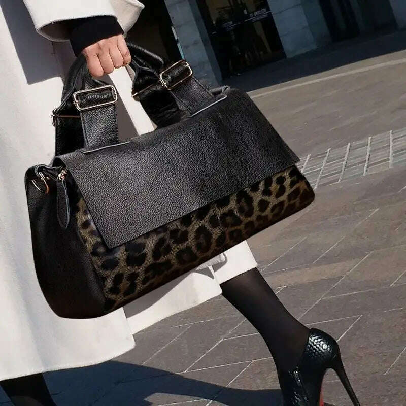 KIMLUD, 2022 Fashion Leopard Women Handbags Genuine Leather Ladies Shoulder Bags Female Brand Luxury Real Natural Leather Crossbody Bag, KIMLUD Women's Clothes