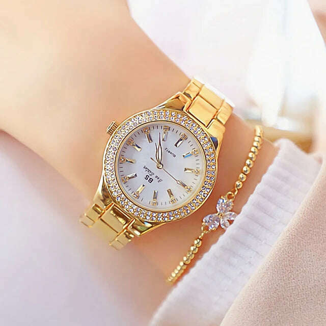 KIMLUD, 2022 Ladies Wrist Watches Dress Gold Watch Women Crystal Diamond Watches Stainless Steel Silver Clock Women Montre Femme 2021, gold bracelet, KIMLUD APPAREL - Womens Clothes