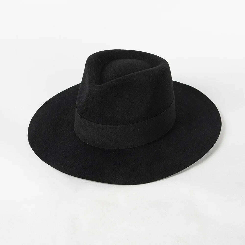 KIMLUD, 2022 Luxury Designer Brand Fedora Hat For Women 022 Warped Wool Fedoras For Women Autumn Winter Warm Hats Ladies Party Cap, Black, KIMLUD Women's Clothes