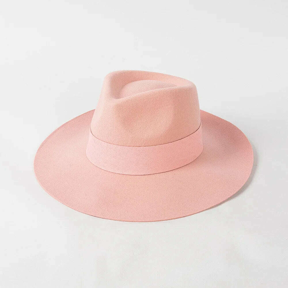 KIMLUD, 2022 Luxury Designer Brand Fedora Hat For Women 022 Warped Wool Fedoras For Women Autumn Winter Warm Hats Ladies Party Cap, Pink, KIMLUD Women's Clothes