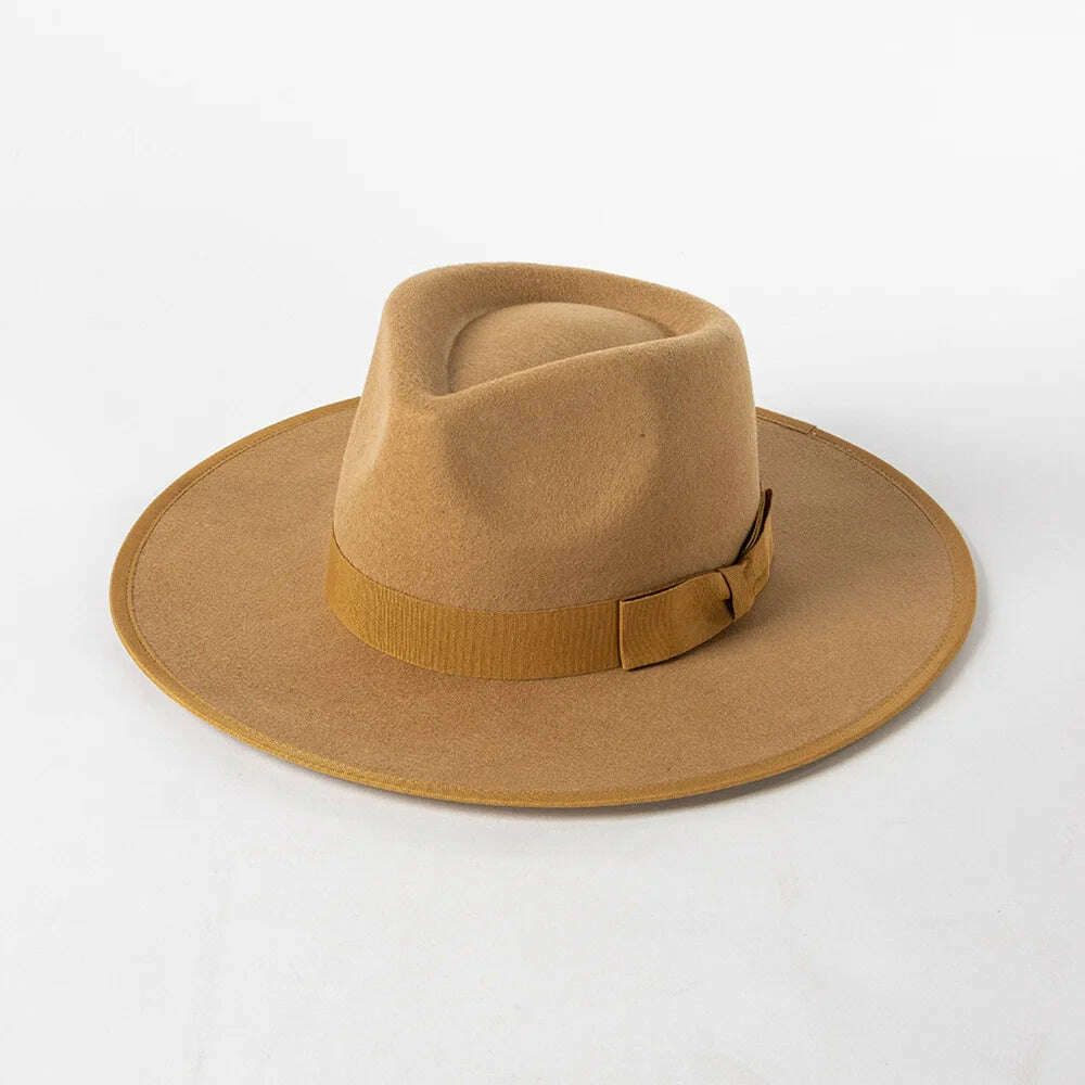 KIMLUD, 2022 Luxury Designer Brand Fedora Hat For Women Church Hats Ladies Eelegant Winter Wool Hats Pink Hat Wedding Hat Wholesale, Khaki, KIMLUD Women's Clothes