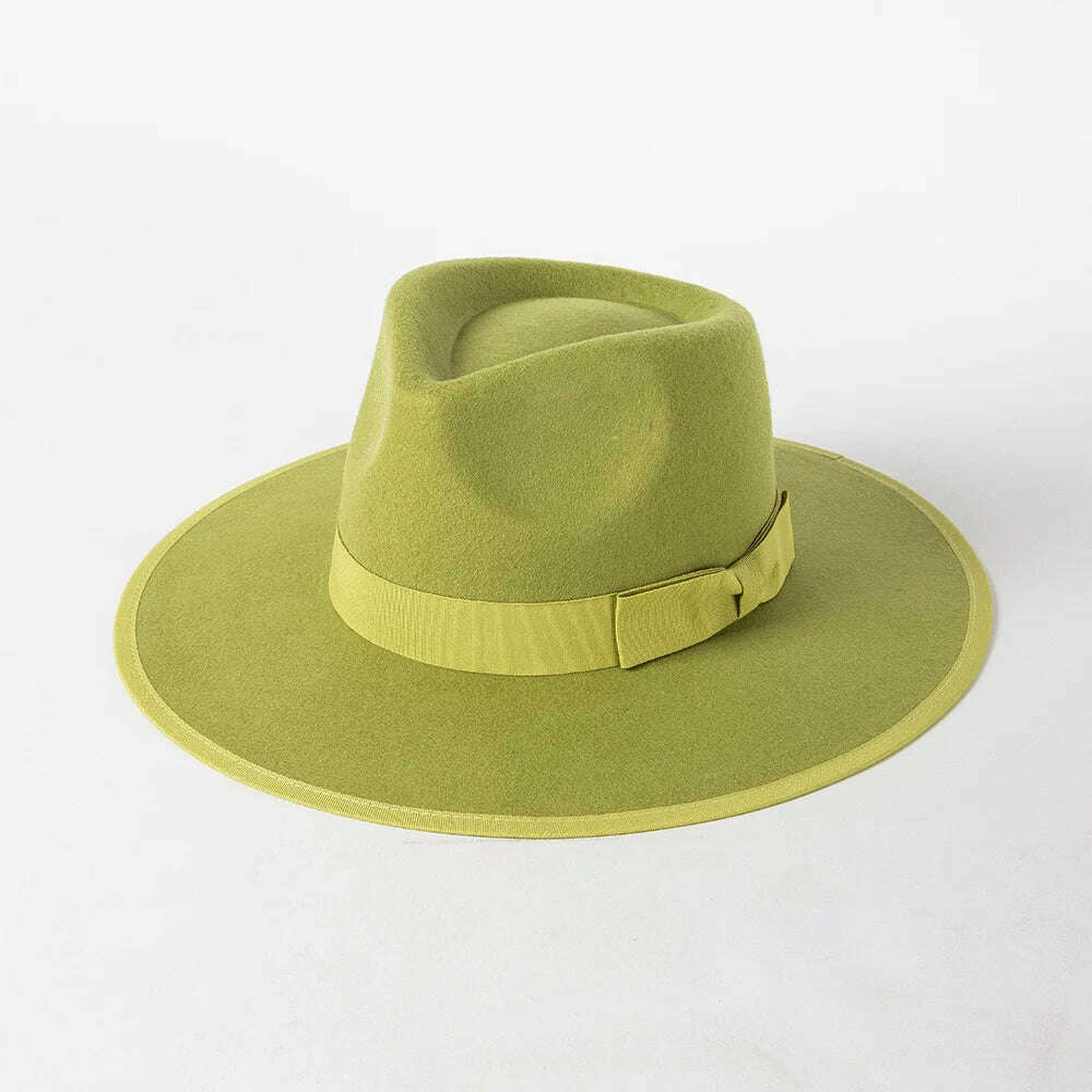 KIMLUD, 2022 Luxury Designer Brand Fedora Hat For Women Church Hats Ladies Eelegant Winter Wool Hats Pink Hat Wedding Hat Wholesale, Green, KIMLUD Women's Clothes
