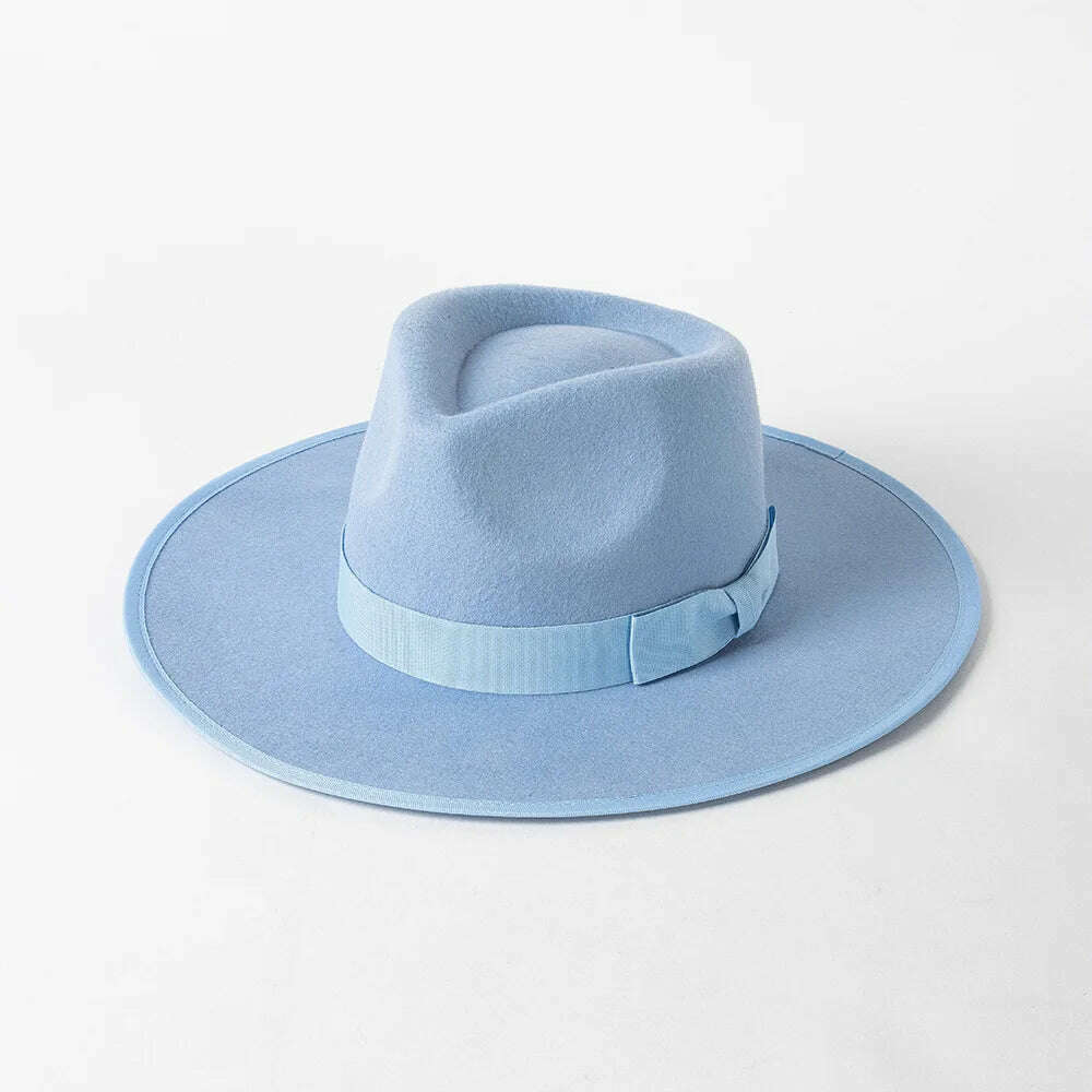 KIMLUD, 2022 Luxury Designer Brand Fedora Hat For Women Church Hats Ladies Eelegant Winter Wool Hats Pink Hat Wedding Hat Wholesale, Sky Blue, KIMLUD Women's Clothes