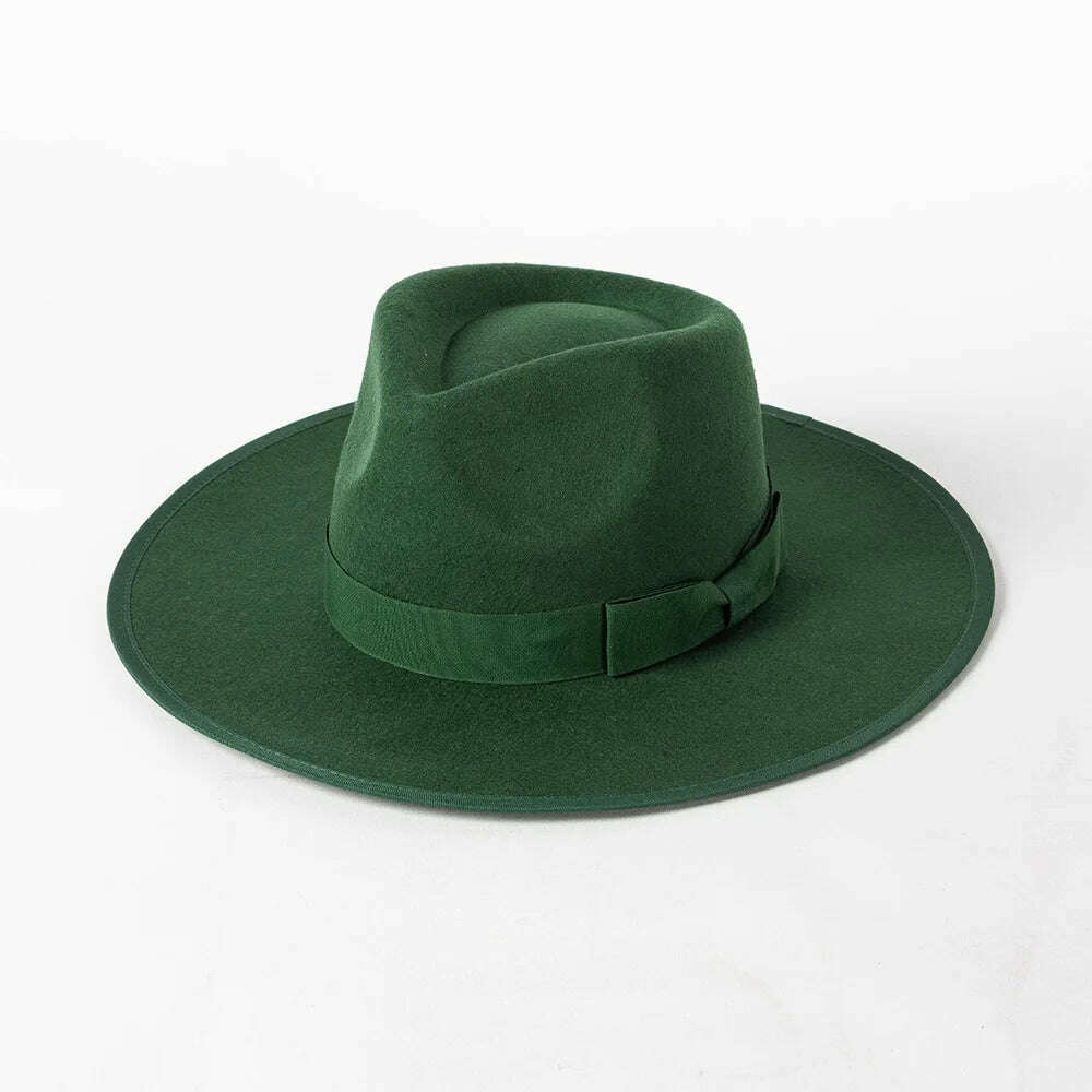 KIMLUD, 2022 Luxury Designer Brand Fedora Hat For Women Church Hats Ladies Eelegant Winter Wool Hats Pink Hat Wedding Hat Wholesale, Dark Green, KIMLUD Women's Clothes