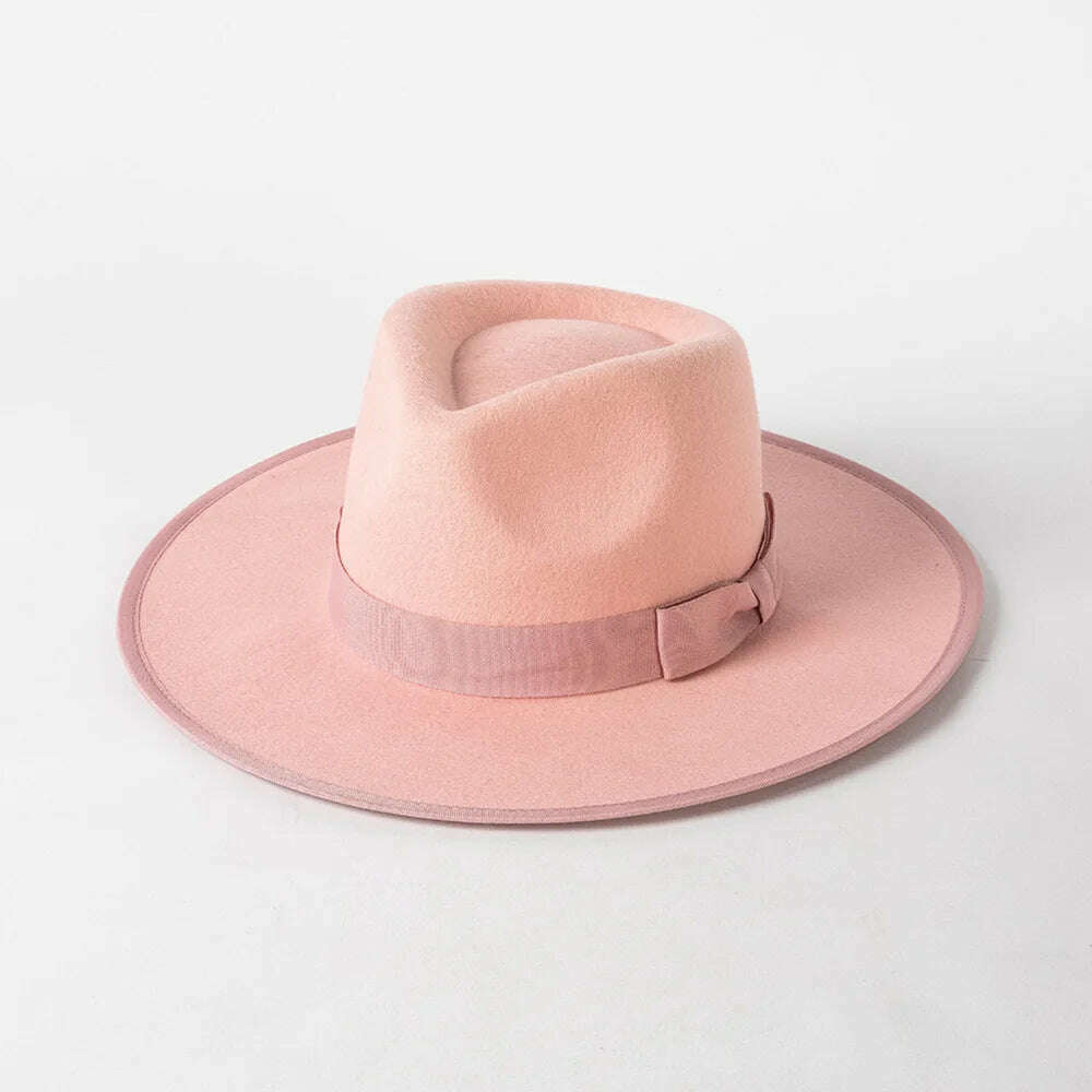 KIMLUD, 2022 Luxury Designer Brand Fedora Hat For Women Church Hats Ladies Eelegant Winter Wool Hats Pink Hat Wedding Hat Wholesale, Pink, KIMLUD Women's Clothes