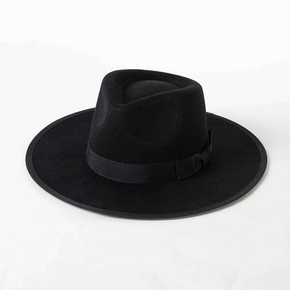 KIMLUD, 2022 Luxury Designer Brand Fedora Hat For Women Church Hats Ladies Eelegant Winter Wool Hats Pink Hat Wedding Hat Wholesale, Black, KIMLUD Women's Clothes