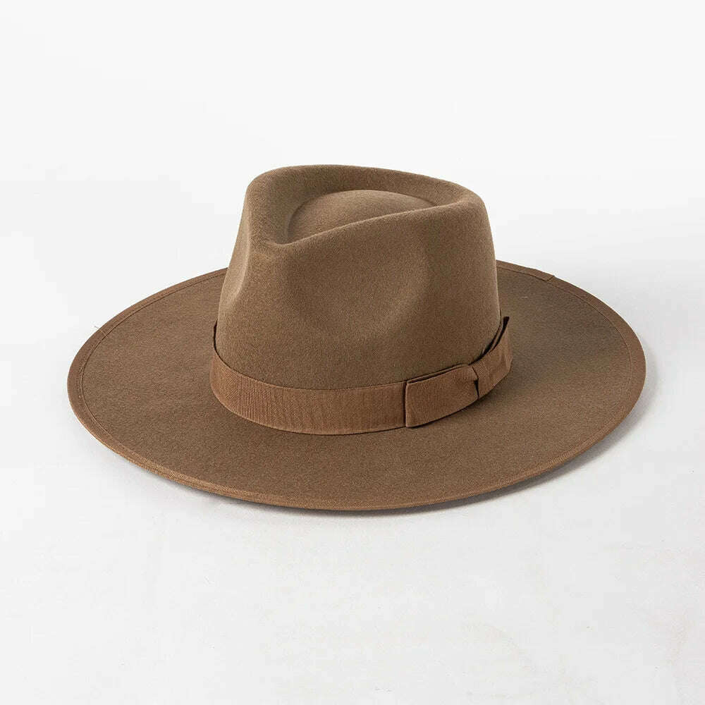 KIMLUD, 2022 Luxury Designer Brand Fedora Hat For Women Church Hats Ladies Eelegant Winter Wool Hats Pink Hat Wedding Hat Wholesale, Light Brown, KIMLUD Women's Clothes