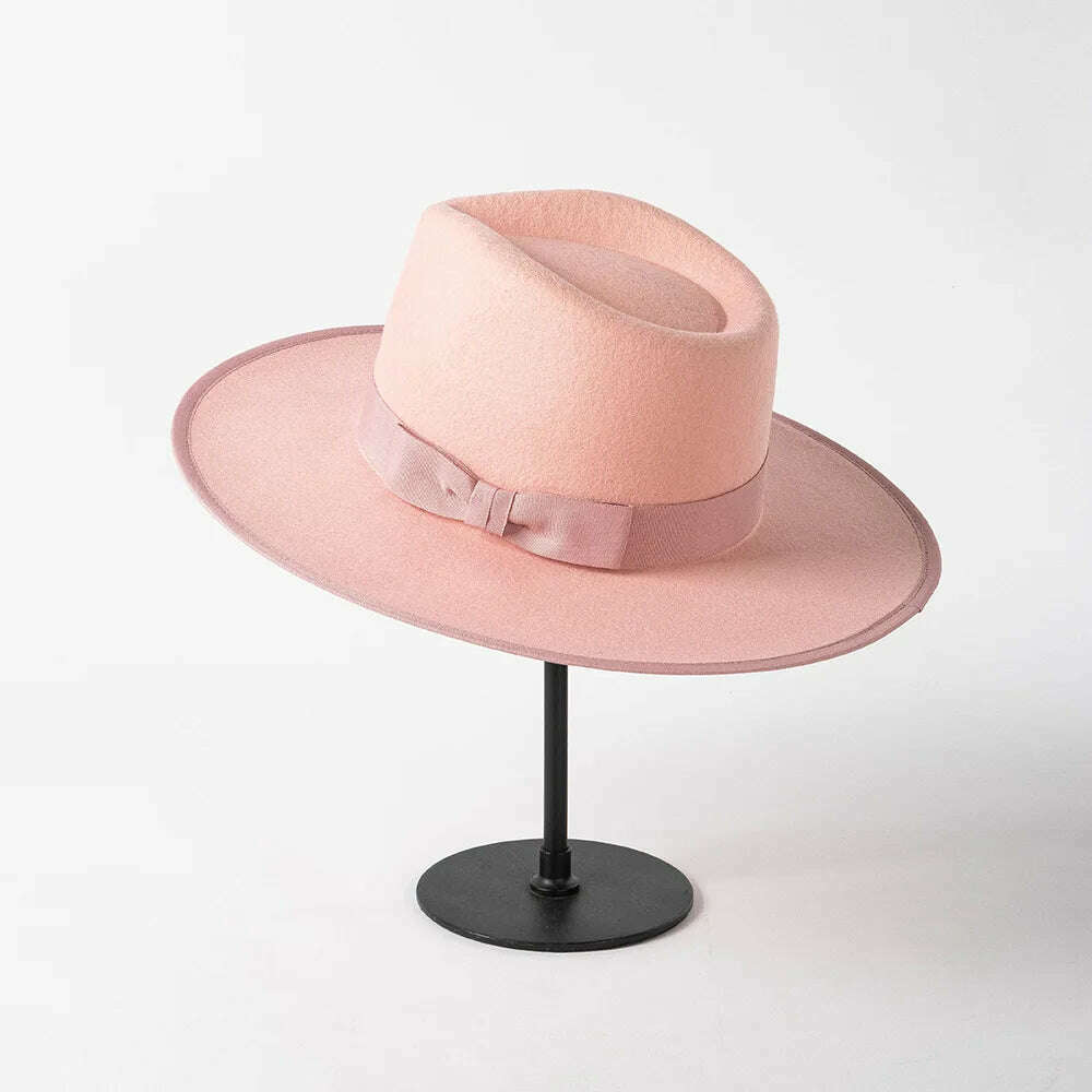 KIMLUD, 2022 Luxury Designer Brand Fedora Hat For Women Church Hats Ladies Eelegant Winter Wool Hats Pink Hat Wedding Hat Wholesale, KIMLUD Womens Clothes