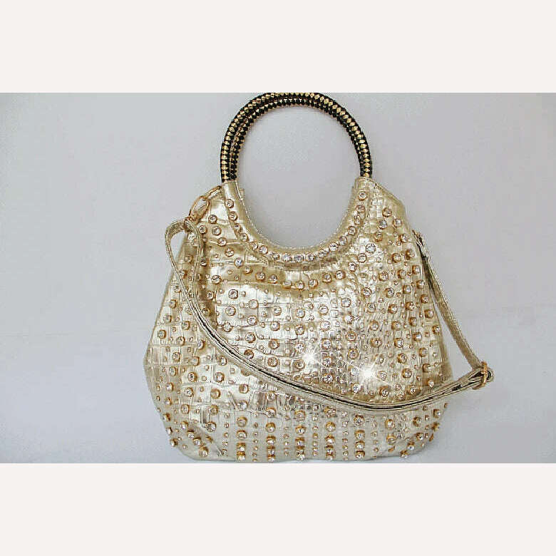 KIMLUD, 2022 Luxury Fashion Diamond Women Handbags Genuine Leather Shoulder Bag Female Slung White Rhinestone Messenger Crossbody Bags, gold, KIMLUD Women's Clothes