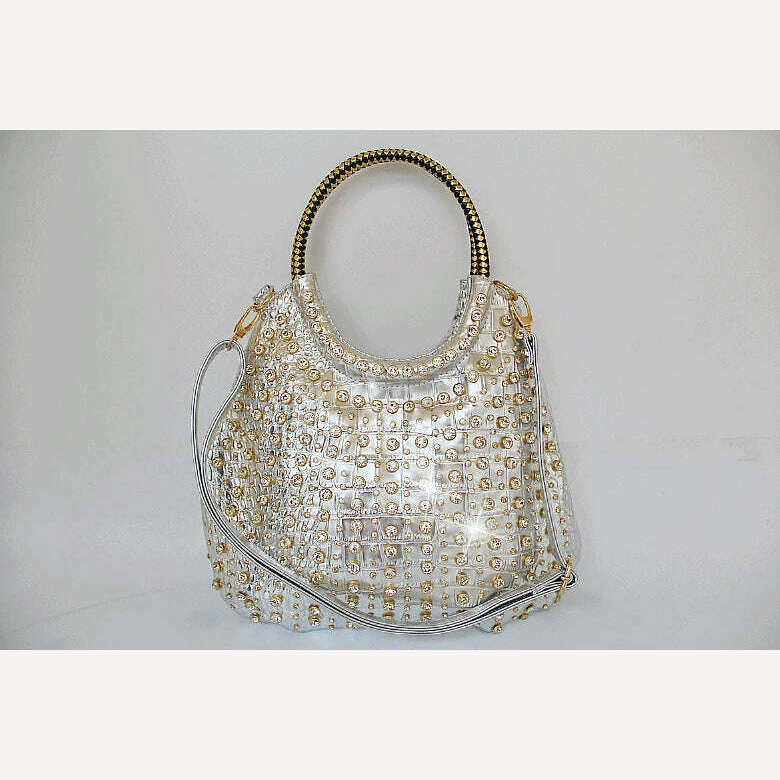 KIMLUD, 2022 Luxury Fashion Diamond Women Handbags Genuine Leather Shoulder Bag Female Slung White Rhinestone Messenger Crossbody Bags, silver, KIMLUD Women's Clothes