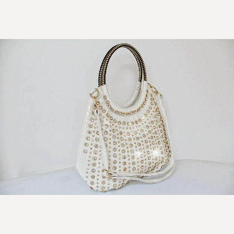 KIMLUD, 2022 Luxury Fashion Diamond Women Handbags Genuine Leather Shoulder Bag Female Slung White Rhinestone Messenger Crossbody Bags, white, KIMLUD Women's Clothes