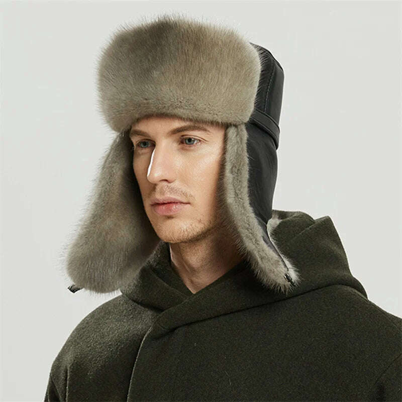 KIMLUD, 2022 Men New Natural Color Fur Hat Siberian Style Fur Hat Raccoon Full Ushanka Hat For Middle-aged Cotton Cap Lei Feng Hat, KIMLUD Womens Clothes