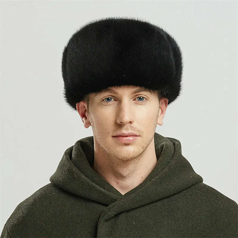 KIMLUD, 2022 Men New Natural Color Fur Hat Siberian Style Fur Hat Raccoon Full Ushanka Hat For Middle-aged Cotton Cap Lei Feng Hat, KIMLUD Womens Clothes