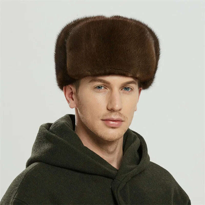 KIMLUD, 2022 Men New Natural Color Fur Hat Siberian Style Fur Hat Raccoon Full Ushanka Hat For Middle-aged Cotton Cap Lei Feng Hat, KIMLUD Womens Clothes
