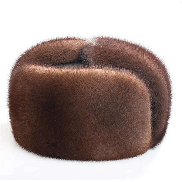 KIMLUD, 2022 Men New Natural Color Fur Hat Siberian Style Fur Hat Raccoon Full Ushanka Hat For Middle-aged Cotton Cap Lei Feng Hat, Coffee color / S(54-56cm), KIMLUD Women's Clothes