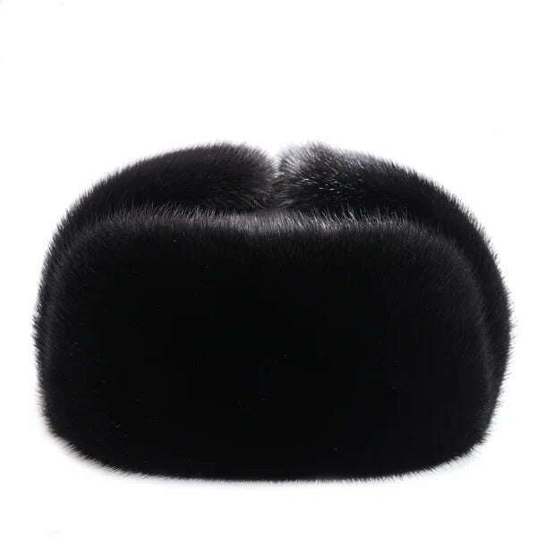 KIMLUD, 2022 Men New Natural Color Fur Hat Siberian Style Fur Hat Raccoon Full Ushanka Hat For Middle-aged Cotton Cap Lei Feng Hat, Black / S(54-56cm), KIMLUD Women's Clothes