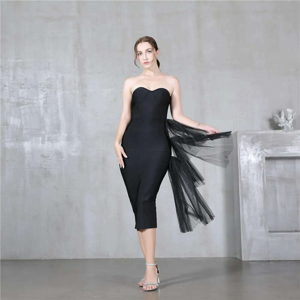 2022 New Bandage Dress Sexy Bodycon Women Mesh Strapless Party Club Evening Elegant Black White Clothes, KIMLUD Women's Clothes