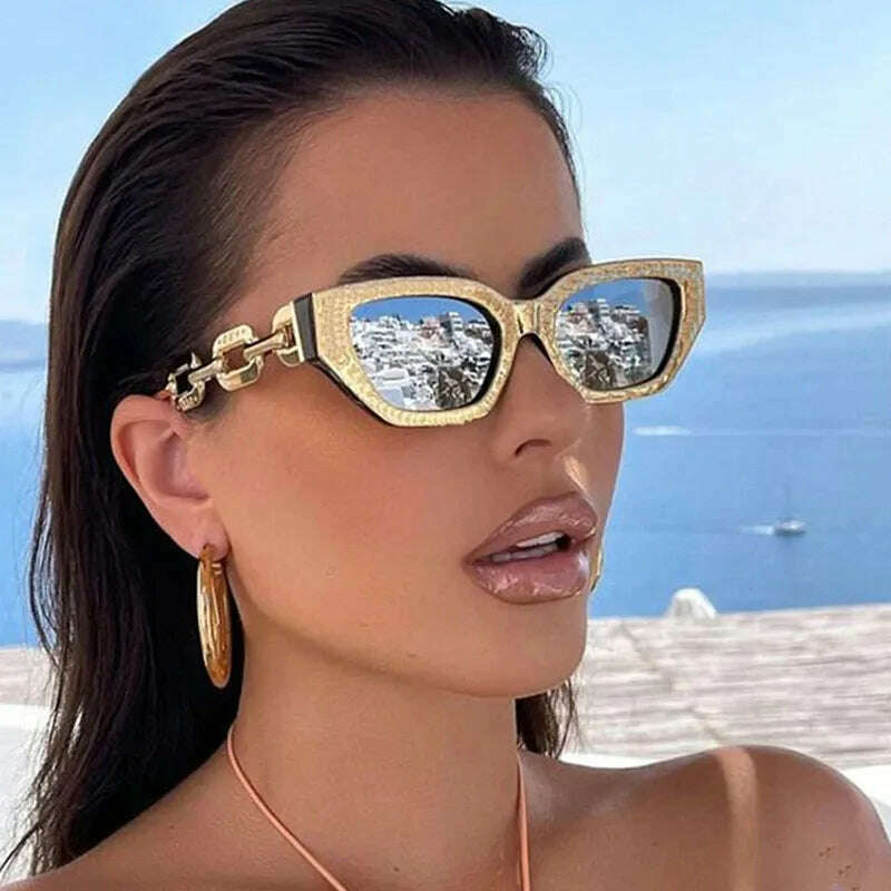 2022 New Fashion Cat Eye Sunglasses Women Vintage Brand Designer Glasses Black Sun Glasses Female UV400 Golden Eyewear - KIMLUD