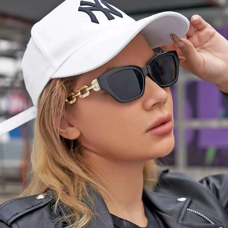 2022 New Fashion Cat Eye Sunglasses Women Vintage Brand Designer Glasses Black Sun Glasses Female UV400 Golden Eyewear - KIMLUD