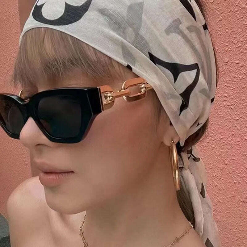 2022 New Fashion Cat Eye Sunglasses Women Vintage Brand Designer Glasses Black Sun Glasses Female UV400 Golden Eyewear - KIMLUD