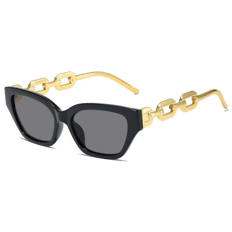 2022 New Fashion Cat Eye Sunglasses Women Vintage Brand Designer Glasses Black Sun Glasses Female UV400 Golden Eyewear - KIMLUD