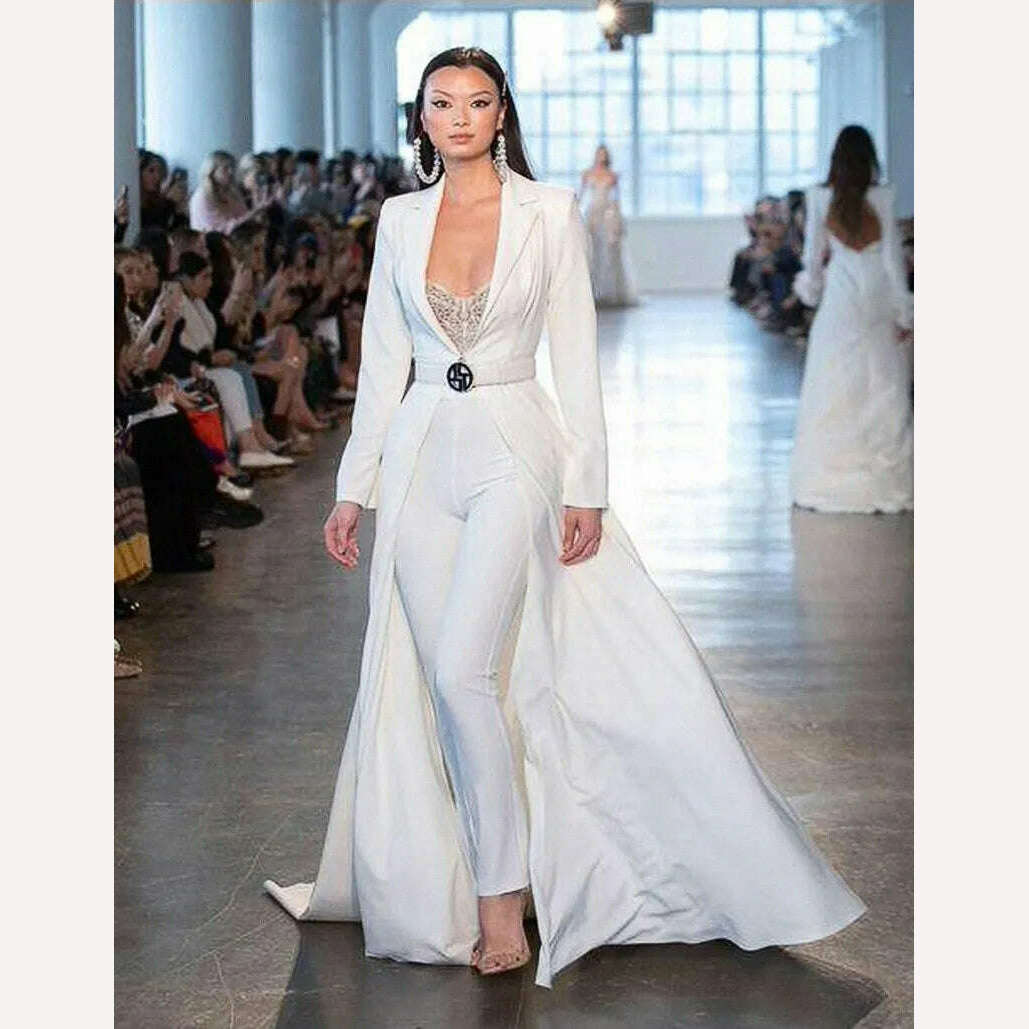 KIMLUD, 2022 new fashion sexy V-Neck long sleeve evening dress elegant suspender split dress women&#39;s clothing White pants jumpsuit, KIMLUD Womens Clothes