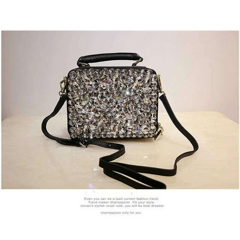 KIMLUD, 2022 New Genuine Leather Women Handbags Luxury Fashion Diamonds Female Shoulder Messenger Bag Portble Crossbody Evening Bags, Ivory, KIMLUD Women's Clothes