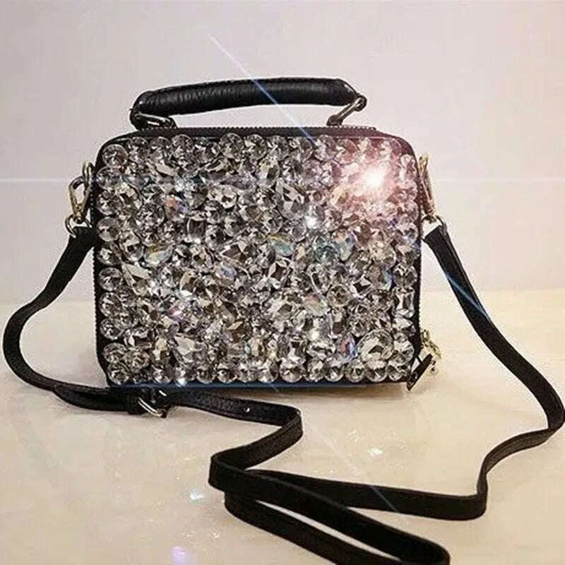 KIMLUD, 2022 New Genuine Leather Women Handbags Luxury Fashion Diamonds Female Shoulder Messenger Bag Portble Crossbody Evening Bags, KIMLUD Women's Clothes