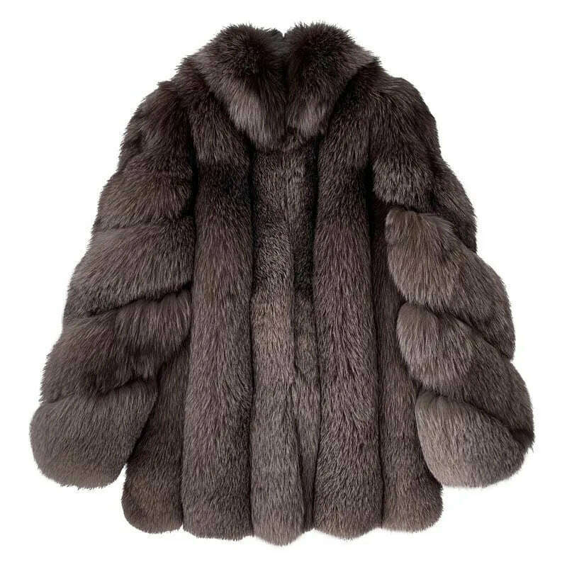 KIMLUD, 2022 New Real fur coat Women Fashionable Winter Stripe Cutting Featured Chic Fox Fur Fluffy Thicken Luxury Overcoat Female Soft, KIMLUD Womens Clothes