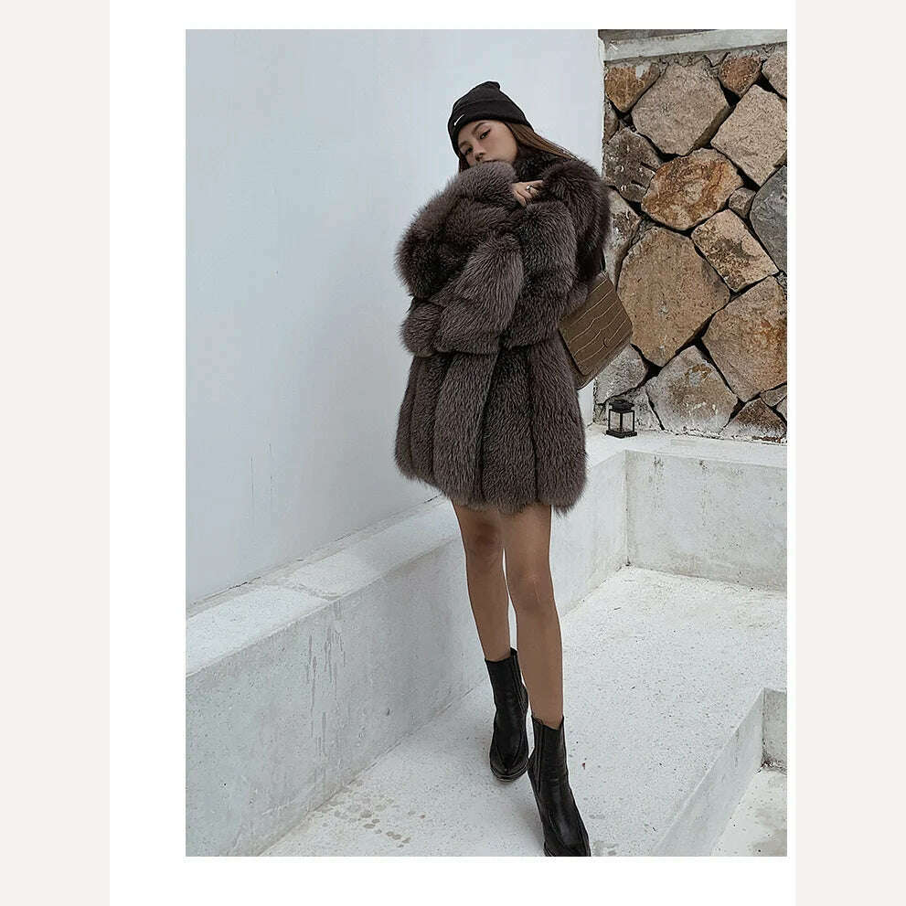 KIMLUD, 2022 New Real fur coat Women Fashionable Winter Stripe Cutting Featured Chic Fox Fur Fluffy Thicken Luxury Overcoat Female Soft, KIMLUD Womens Clothes