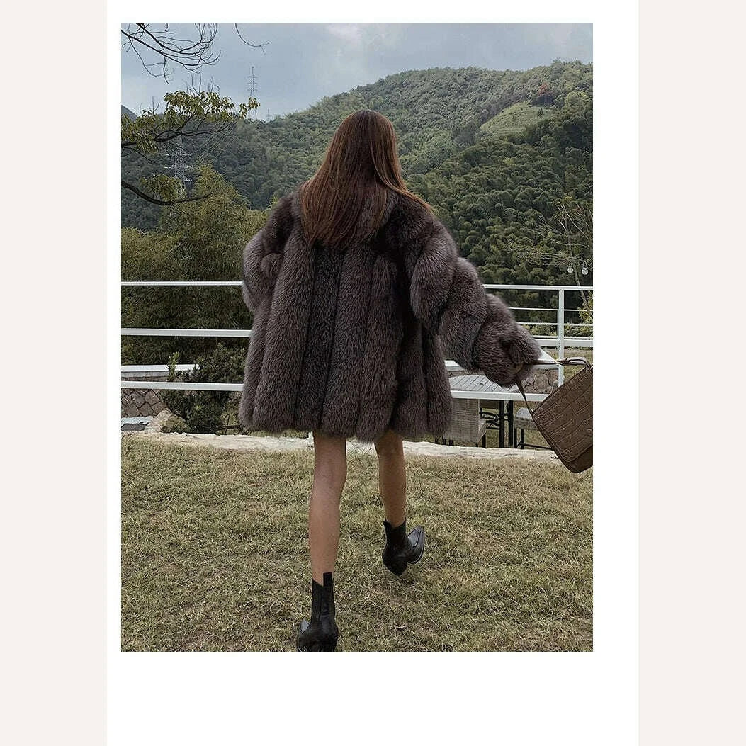KIMLUD, 2022 New Real fur coat Women Fashionable Winter Stripe Cutting Featured Chic Fox Fur Fluffy Thicken Luxury Overcoat Female Soft, KIMLUD Womens Clothes