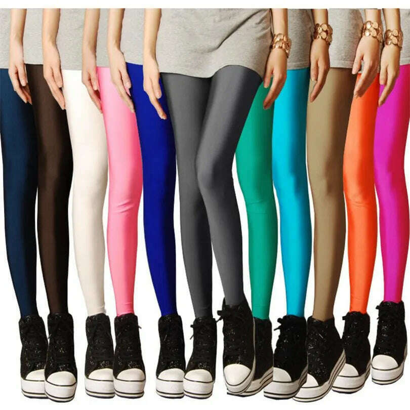 2022 New Spring Autume Solid Candy Neon Leggings for Women High Stretched Female Sexy Legging Pants Girl Clothing Leggins - KIMLUD
