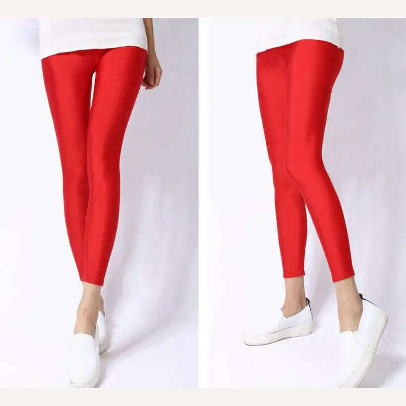 KIMLUD, 2022 New Spring Autume Solid Candy Neon Leggings for Women High Stretched Female Sexy Legging Pants Girl Clothing Leggins, red / S, KIMLUD Womens Clothes