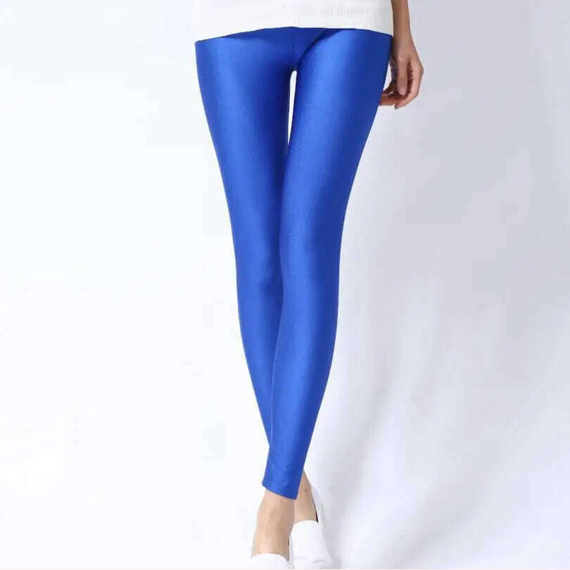 KIMLUD, 2022 New Spring Autume Solid Candy Neon Leggings for Women High Stretched Female Sexy Legging Pants Girl Clothing Leggins, blue / S, KIMLUD Womens Clothes