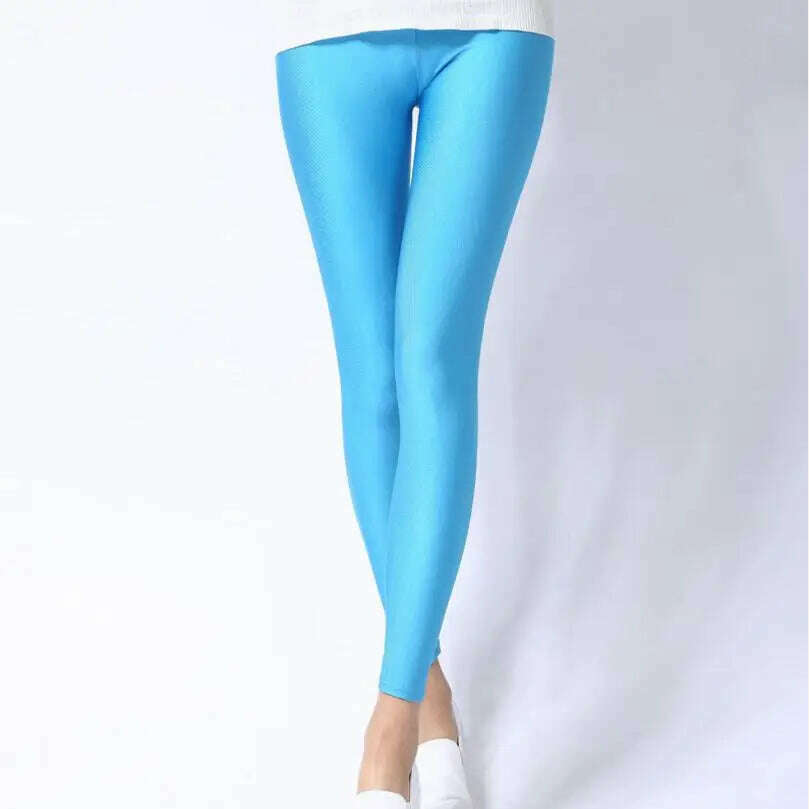 KIMLUD, 2022 New Spring Autume Solid Candy Neon Leggings for Women High Stretched Female Sexy Legging Pants Girl Clothing Leggins, sky blue / S, KIMLUD Womens Clothes