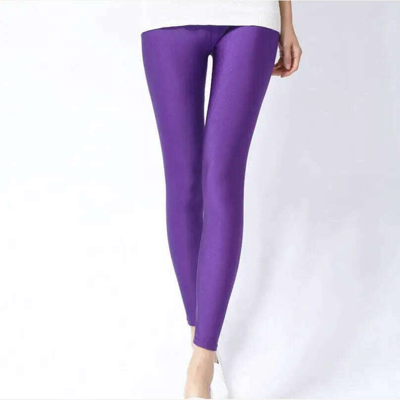 KIMLUD, 2022 New Spring Autume Solid Candy Neon Leggings for Women High Stretched Female Sexy Legging Pants Girl Clothing Leggins, purple / S, KIMLUD Womens Clothes