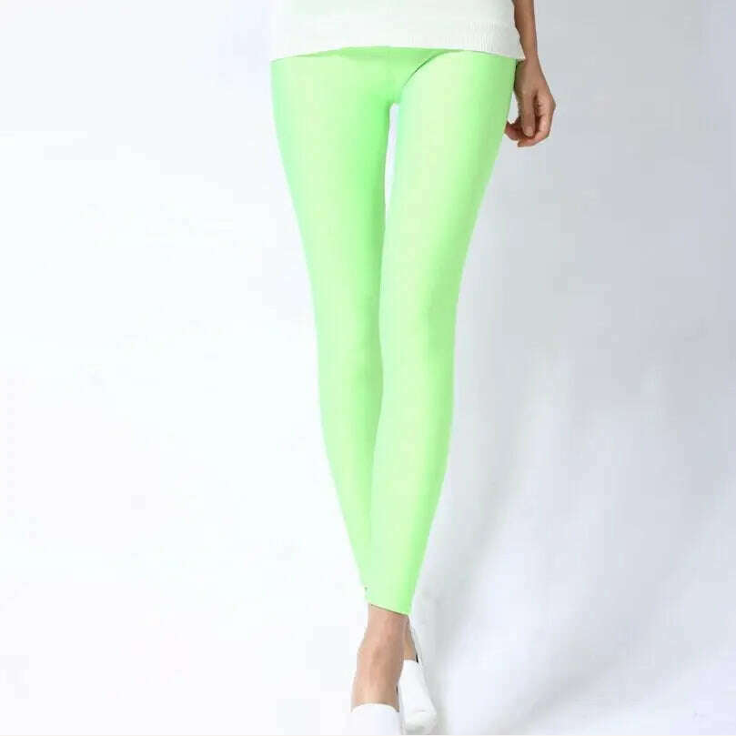 KIMLUD, 2022 New Spring Autume Solid Candy Neon Leggings for Women High Stretched Female Sexy Legging Pants Girl Clothing Leggins, apple green / S, KIMLUD Womens Clothes